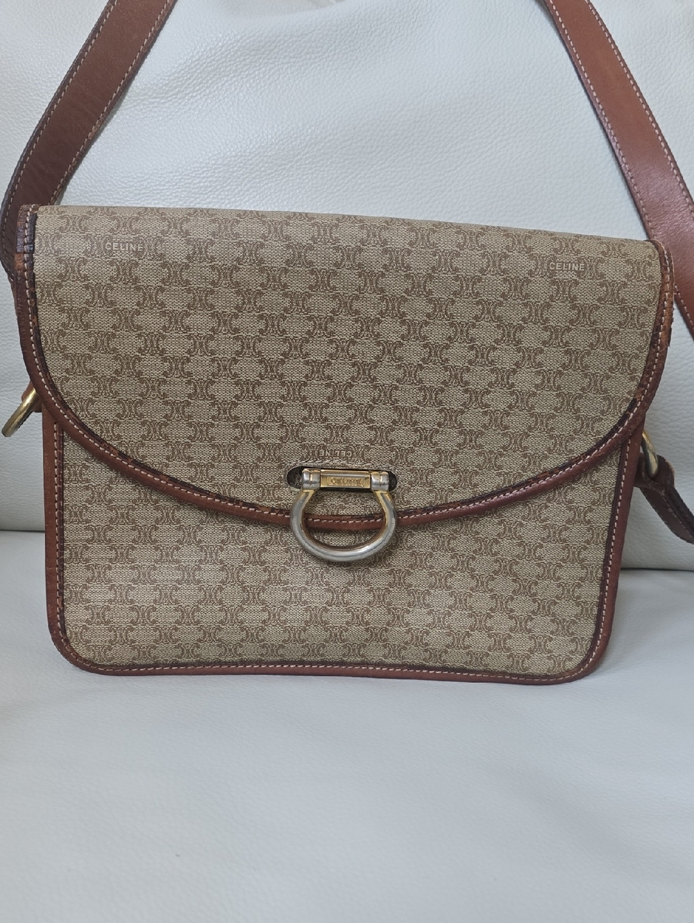 Celine Vintage Tan/Brown Monogram Crossbody Bag